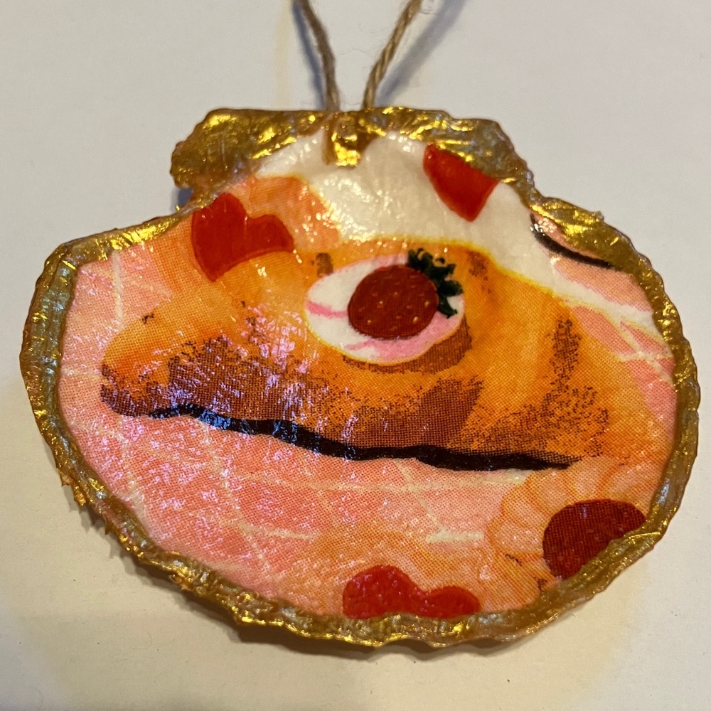 Handcrafted Shell Ornament Croissant Gold Decoupage - Picture 2 of 3